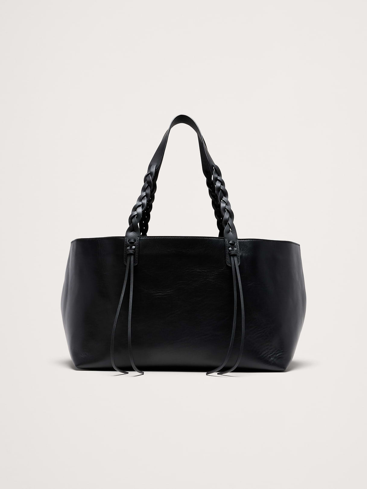 Large Leather East-West Tote - Black