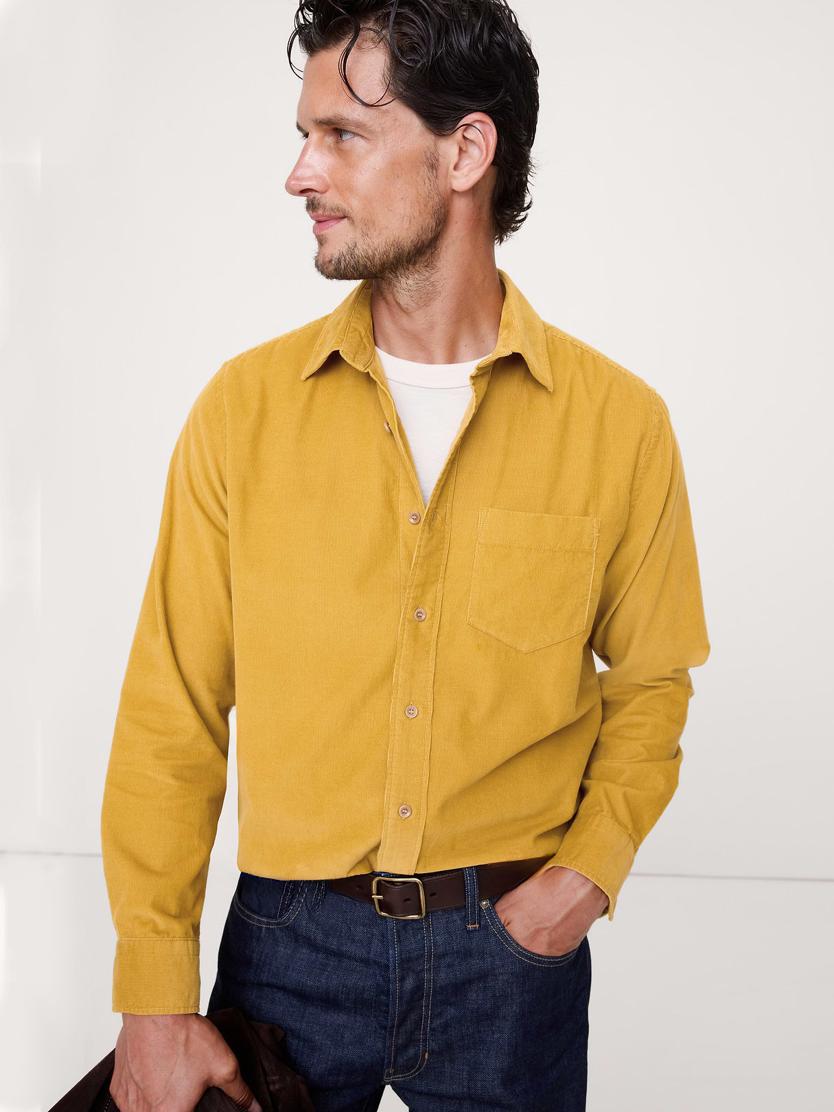 Standard-Fit Lightweight Corduroy Shirt - Yellow
