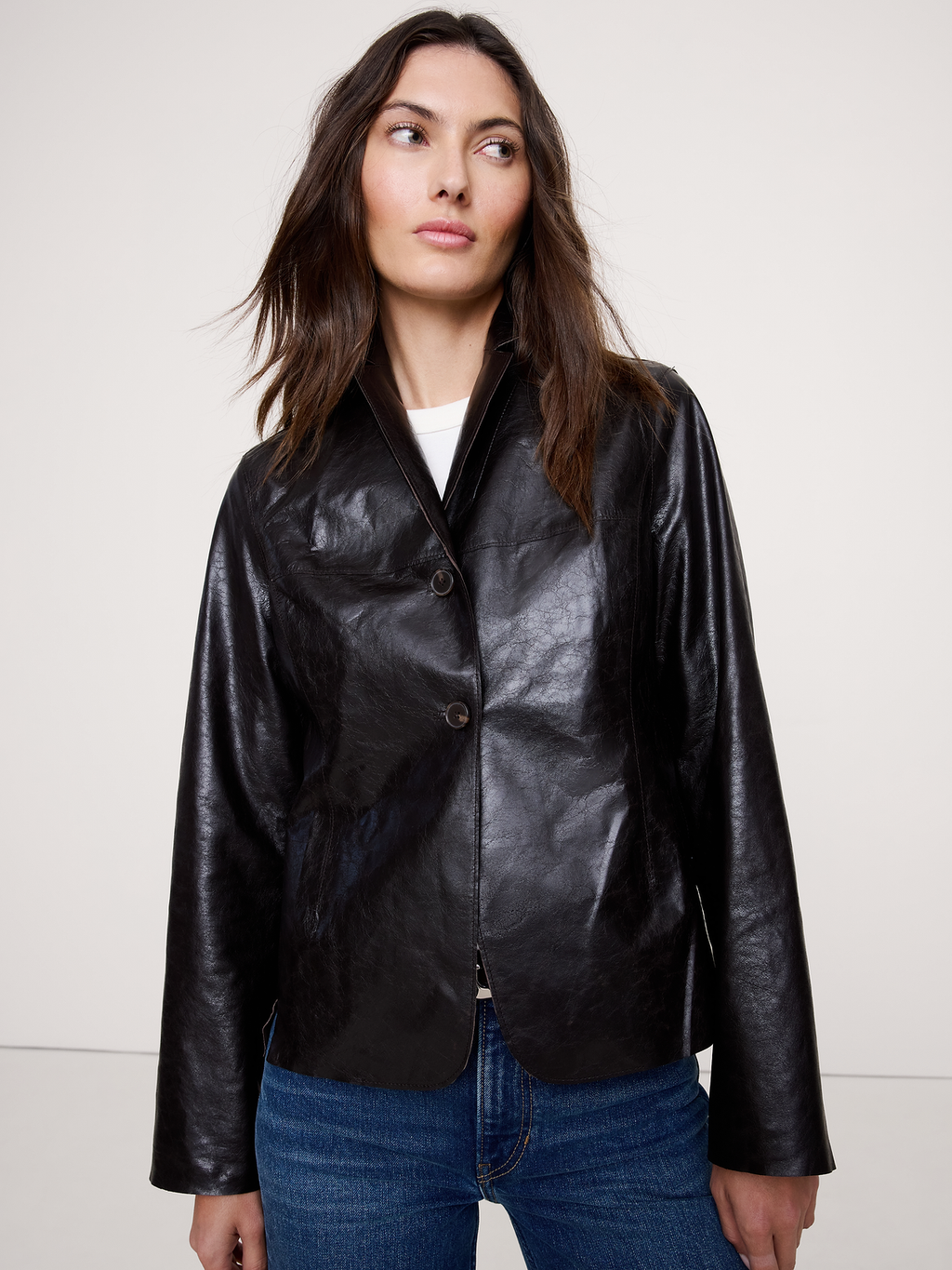 90S Leather Blazer - Espresso Brown