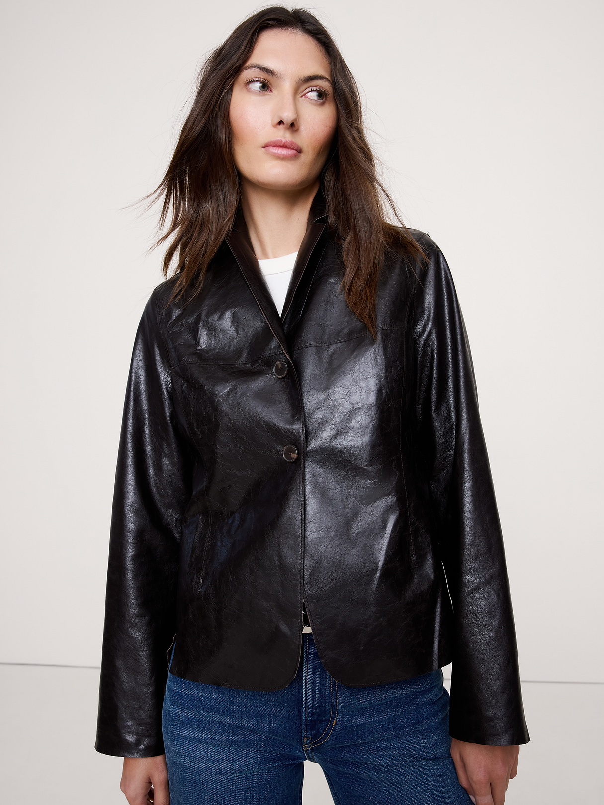 90S Leather Blazer - Espresso Brown