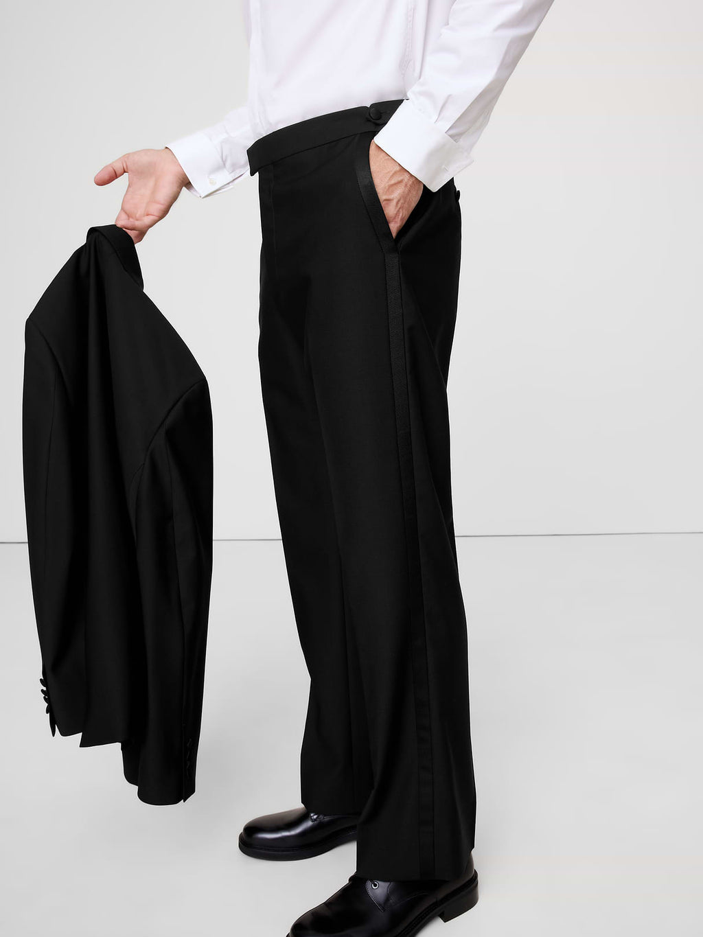 Straight Italian Barathea Tuxedo Pant - Black