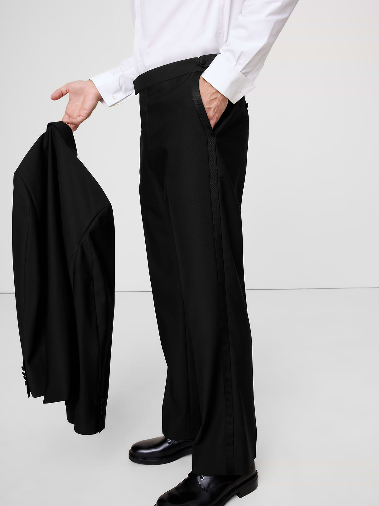 Straight Italian Barathea Tuxedo Pant - Black