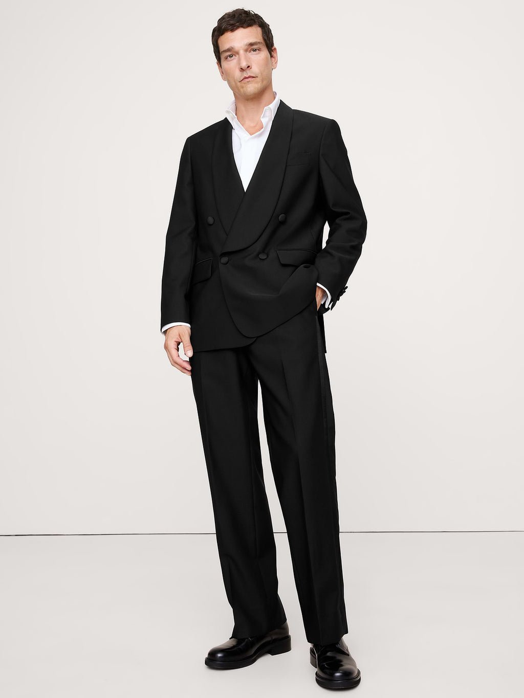Straight Italian Barathea Tuxedo Pant - Black