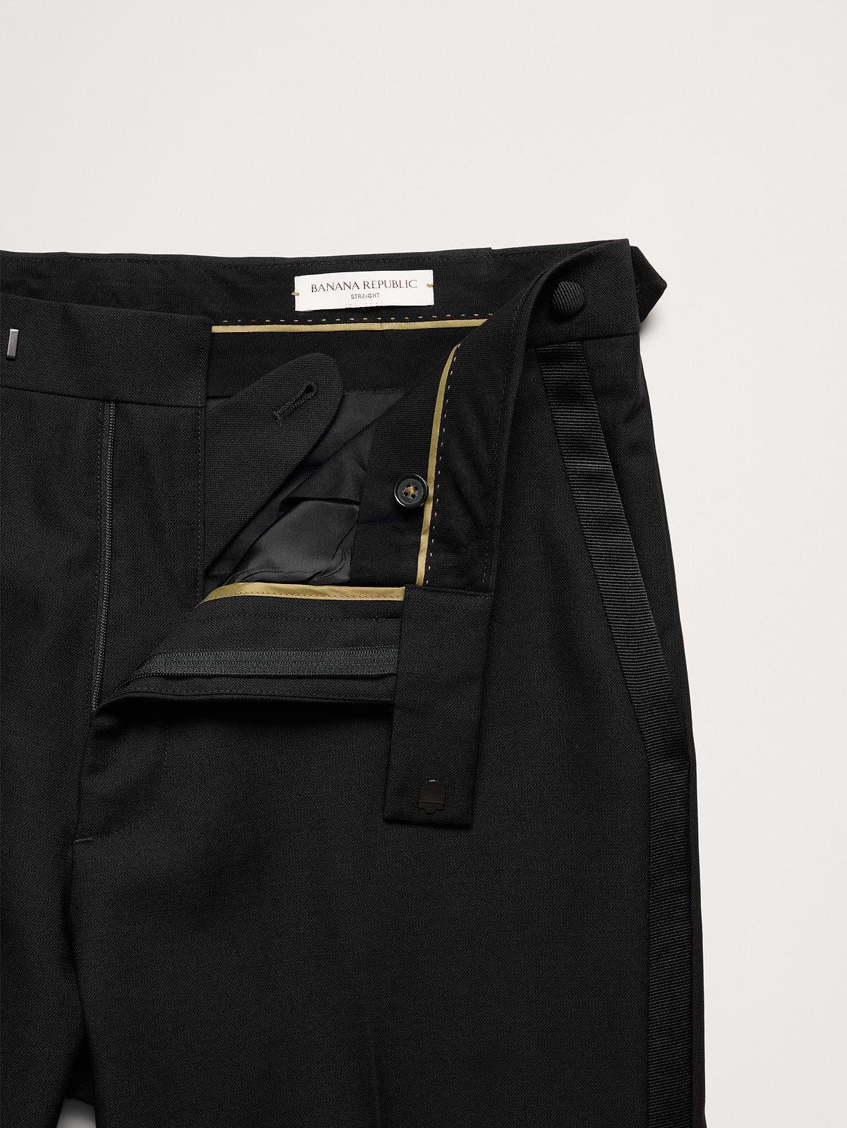 Straight Italian Barathea Tuxedo Pant - Black