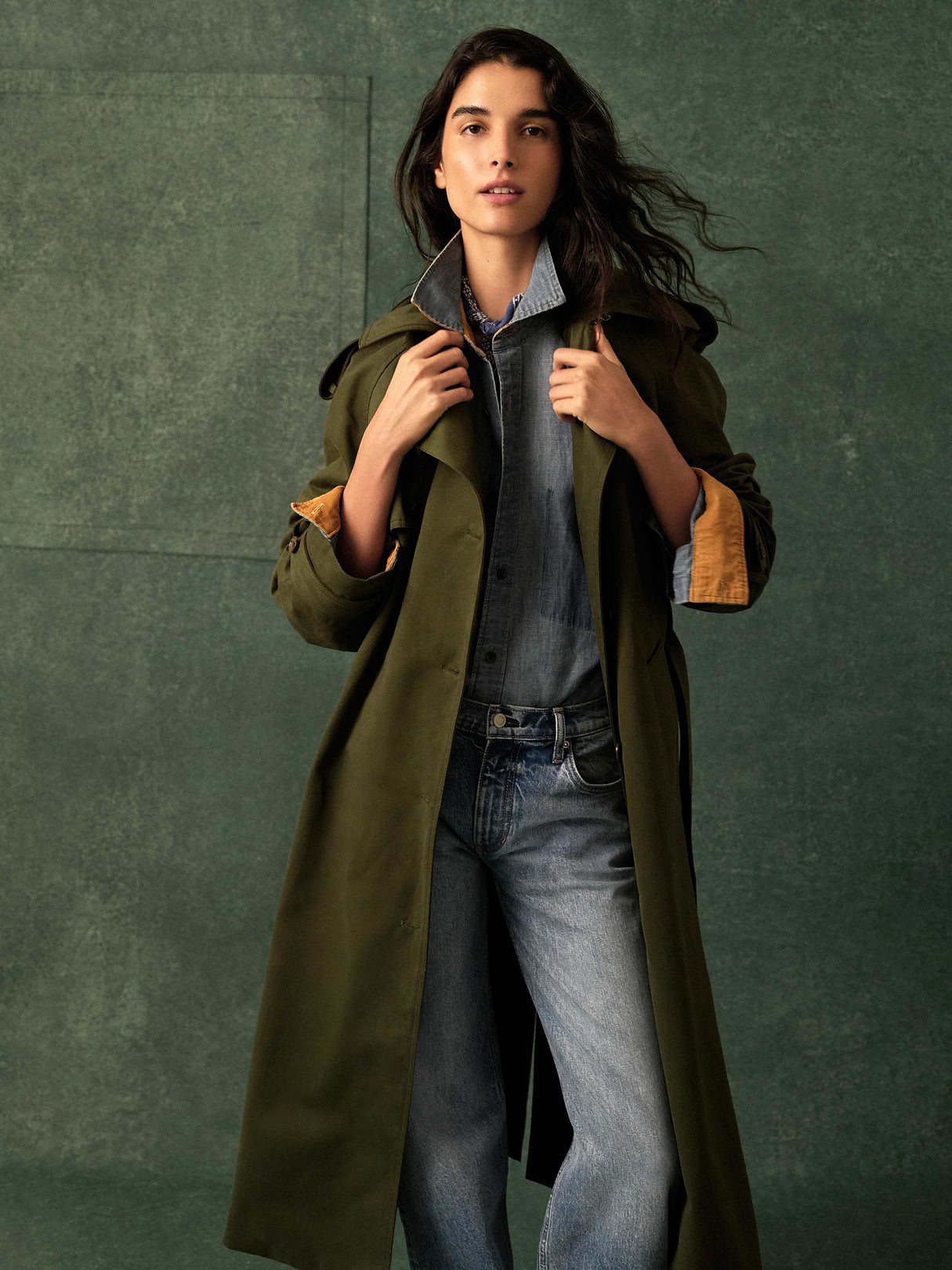Classic Cotton Trench Coat - Dark Trees Green