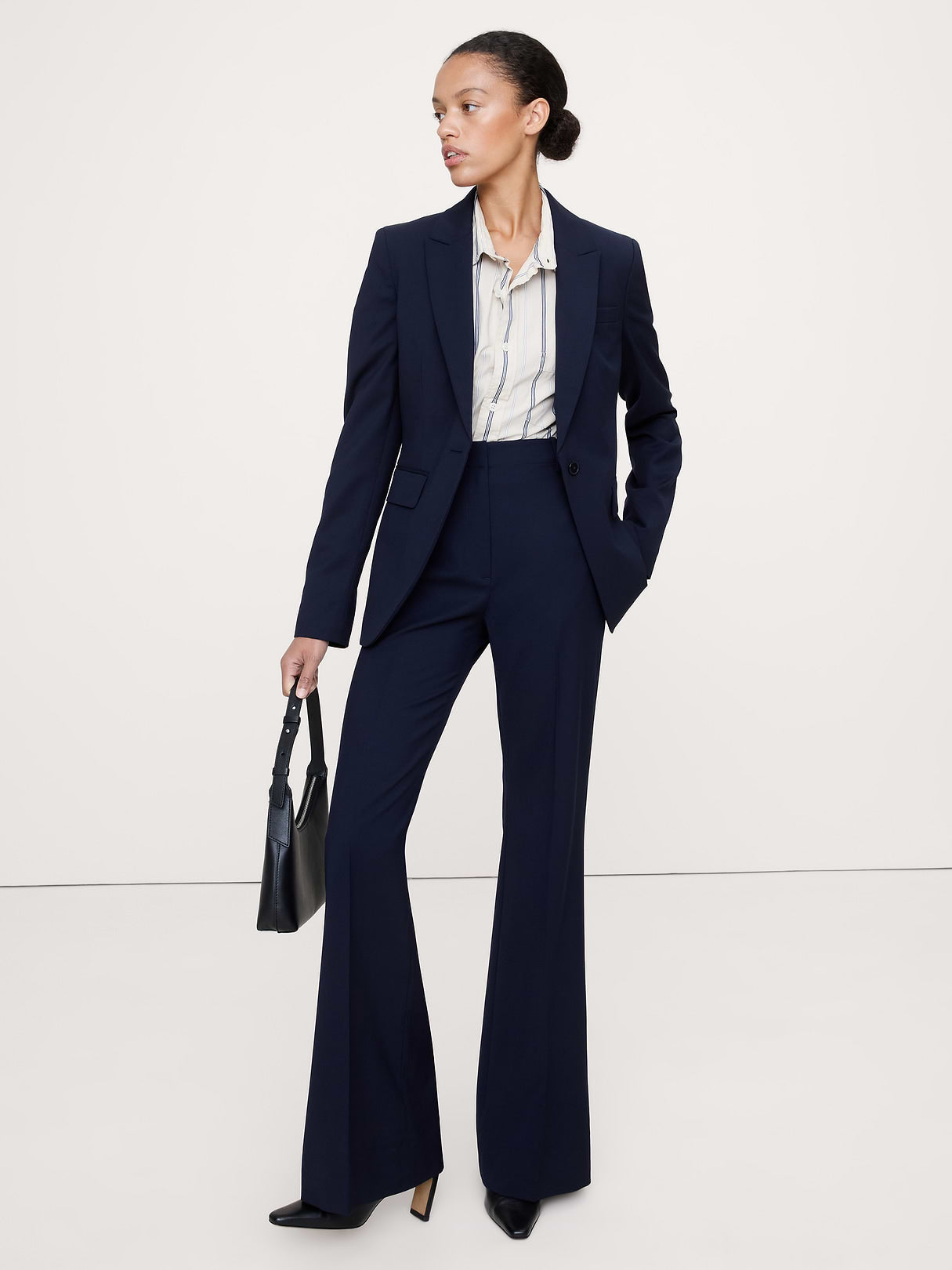 Ultra High-Rise Flare Italian Lightweight Wool Pant - Navy Blue