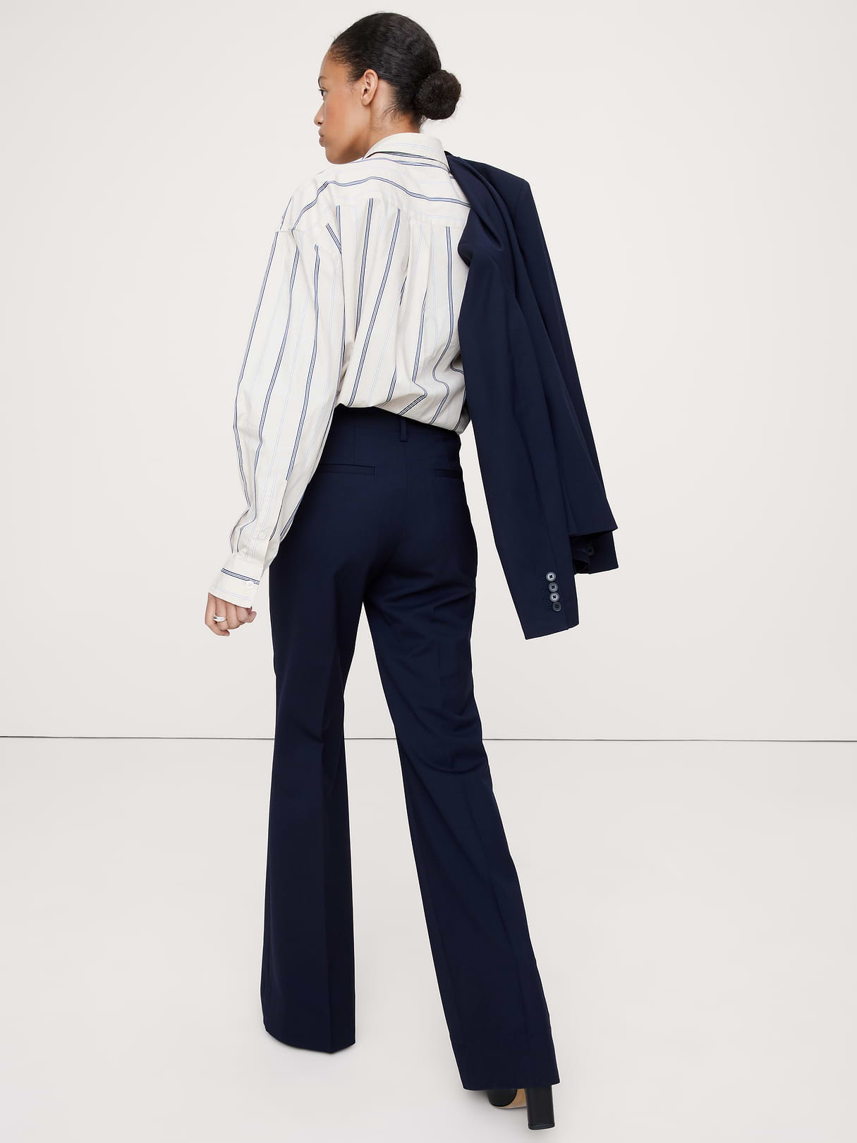 Ultra High-Rise Flare Italian Lightweight Wool Pant - Navy Blue