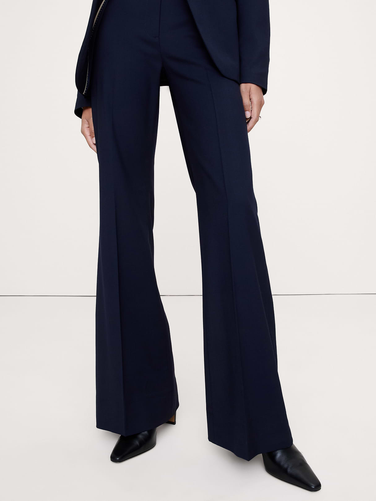 Ultra High-Rise Flare Italian Lightweight Wool Pant - Navy Blue