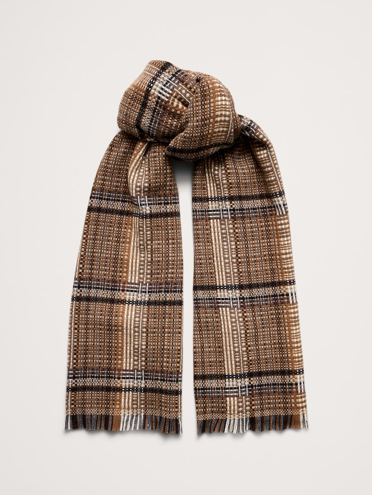 Italian Plaid Wool-Blend Scarf - Brown