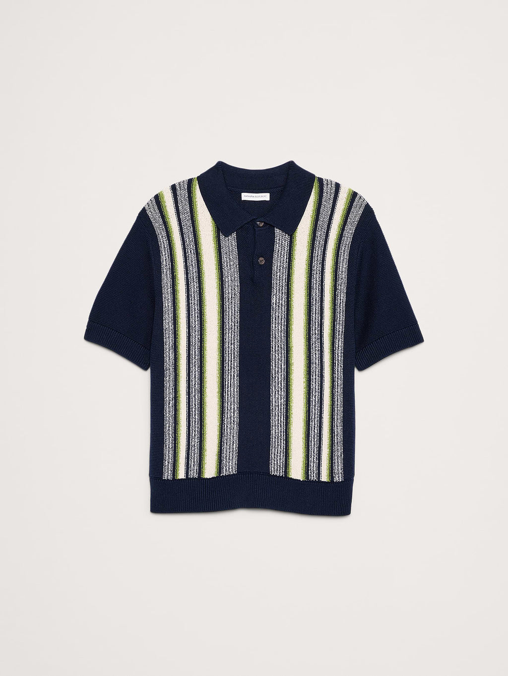 Bouclé Stripe Sweater Polo - Navy Blue