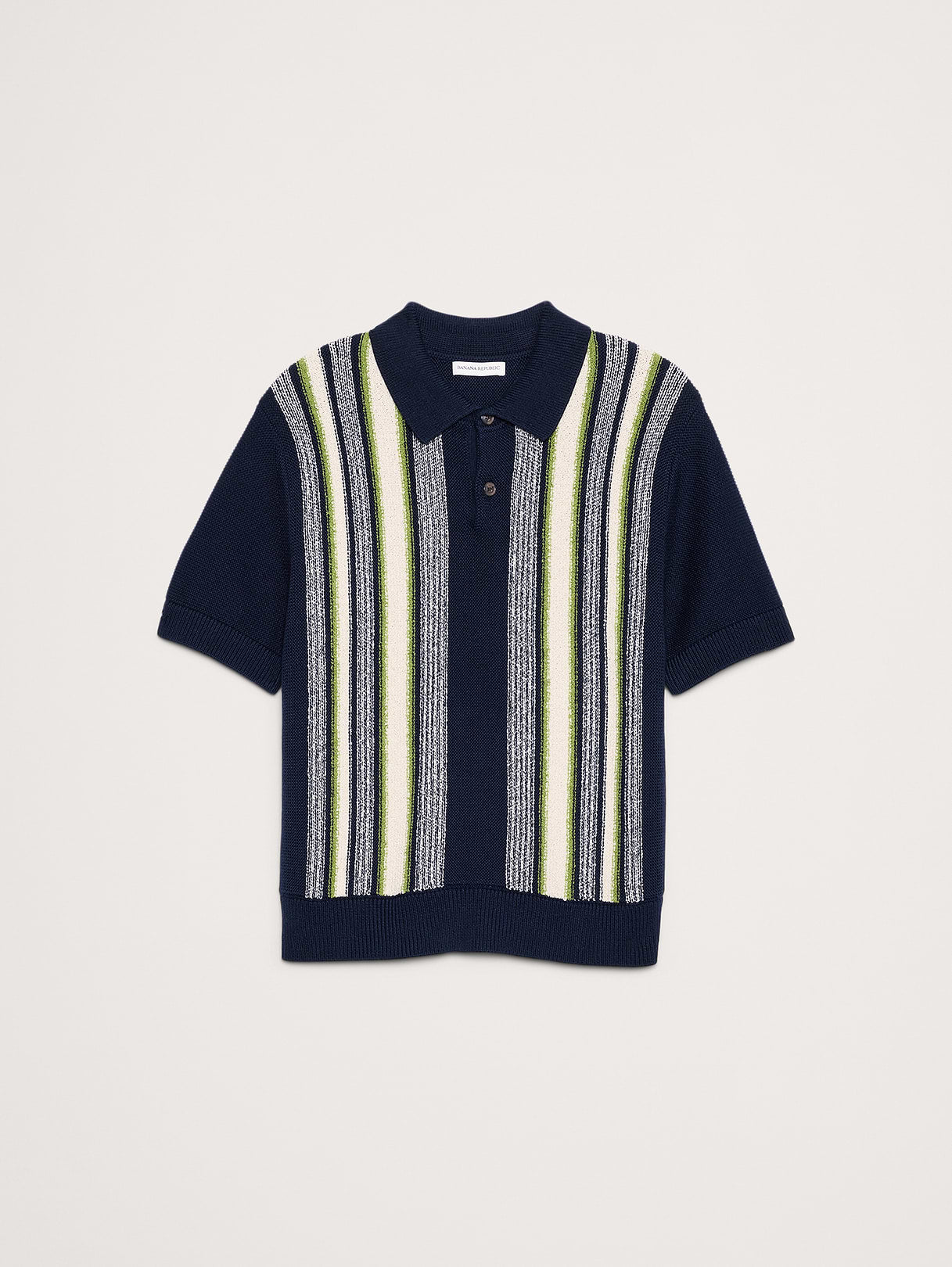 Bouclé Stripe Sweater Polo - Navy Blue