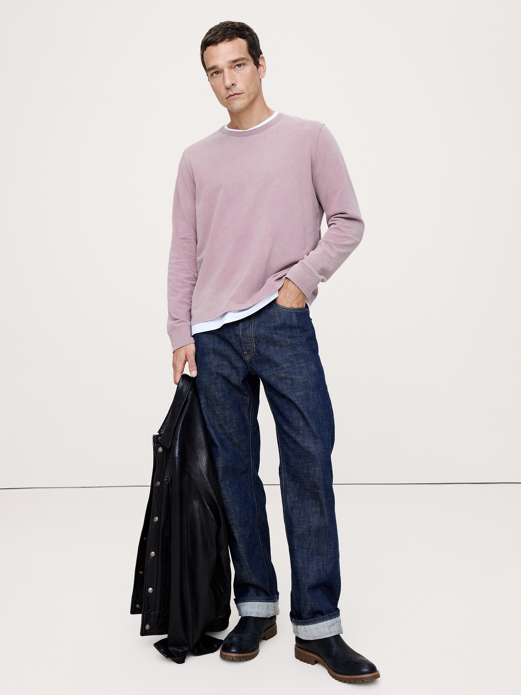 Sueded Cotton Long-Sleeve T-Shirt - Black Berry