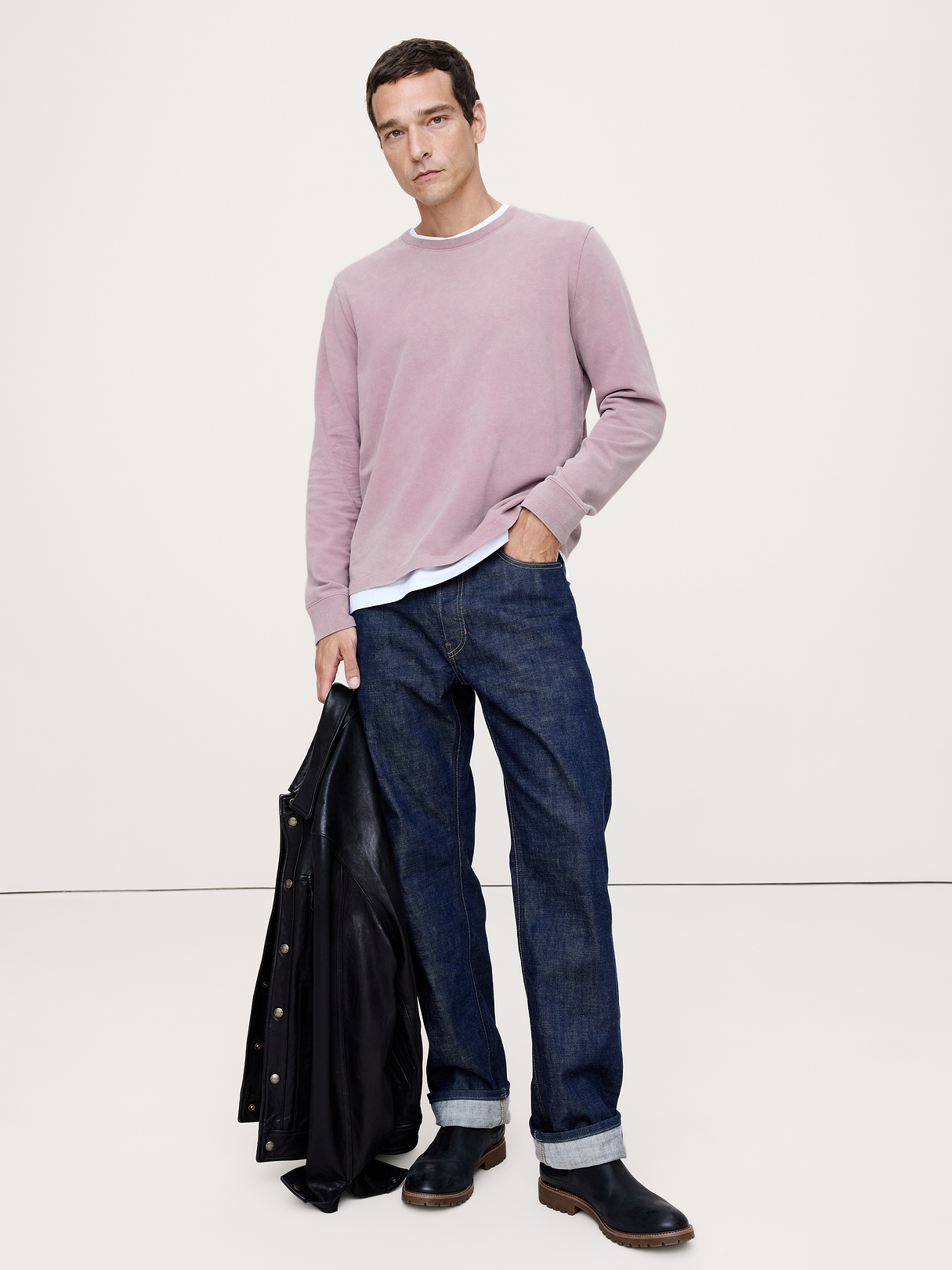 Sueded Cotton Long-Sleeve T-Shirt - Black Berry