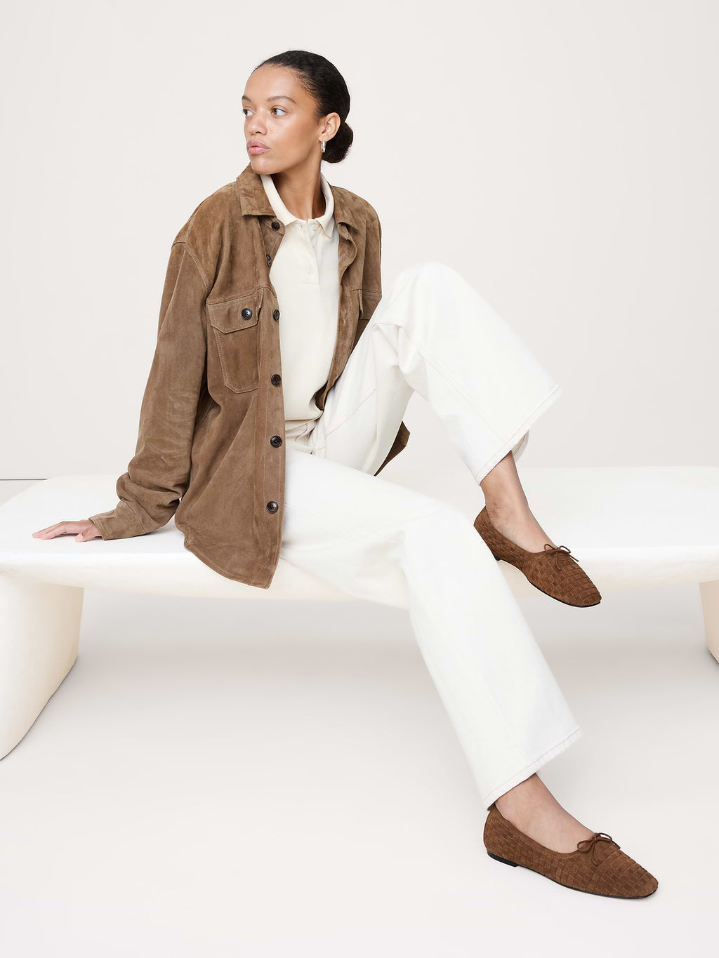 Jada Square-Toe Flat by Freda Salvador - Toffee Brown Woven Suede