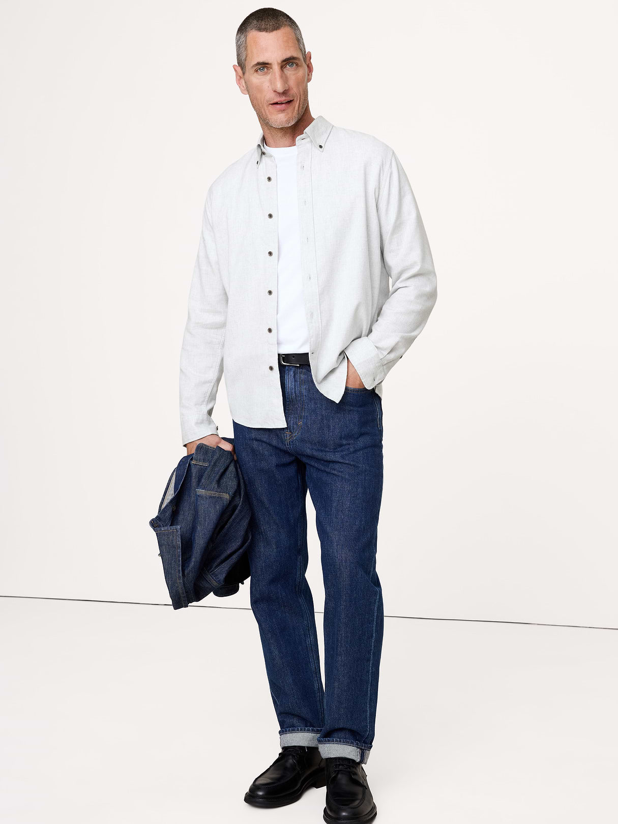 Standard-Fit Lightweight Flannel Shirt - Light Gray