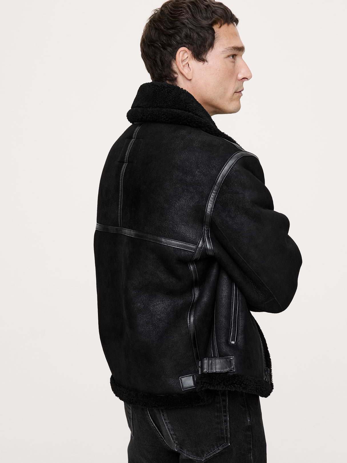 Shearling Aviator Jacket - Black