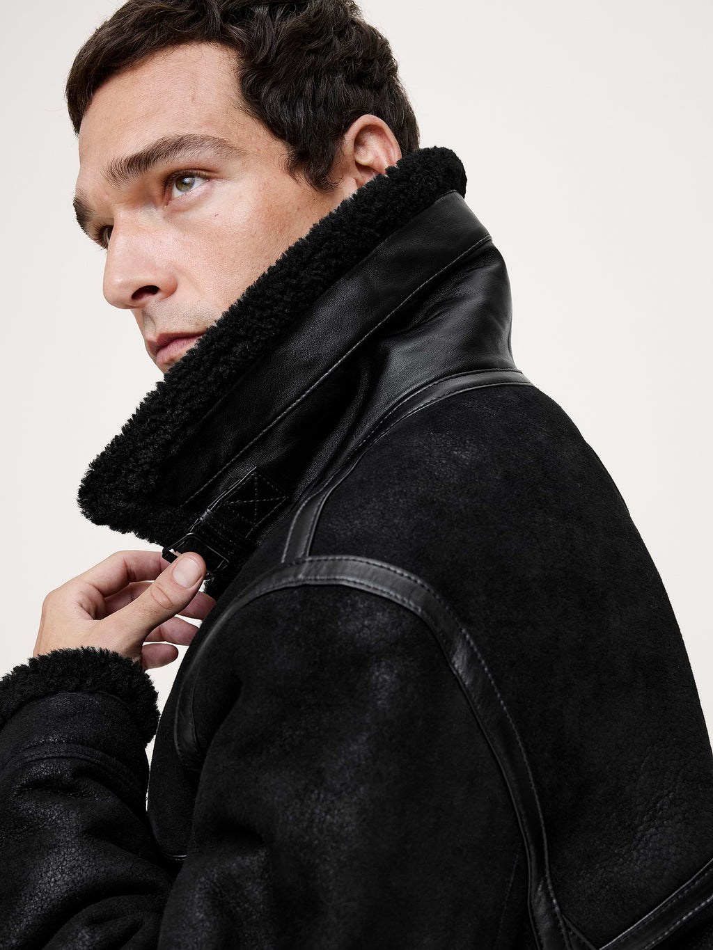 Shearling Aviator Jacket - Black