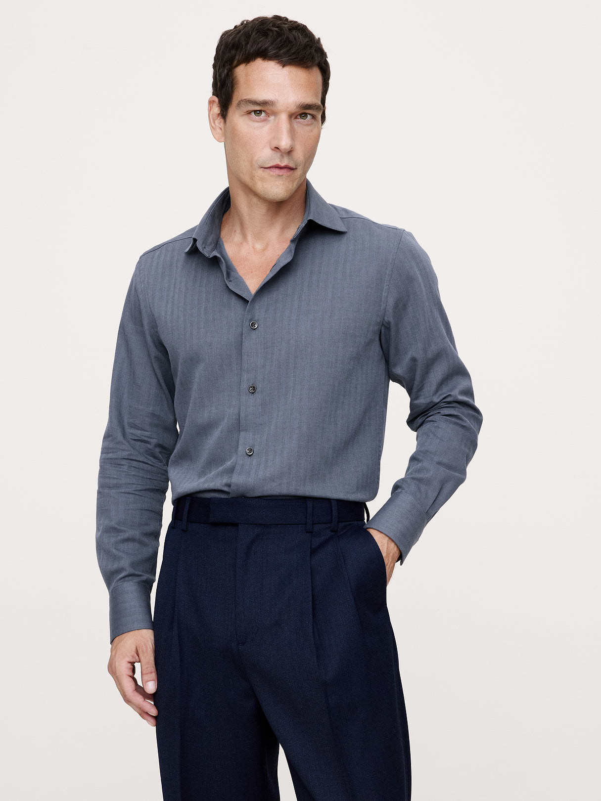 Slim-Fit Cotton-Cashmere Dress Shirt - Navy Blue