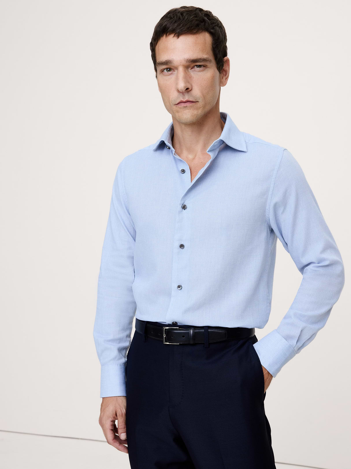 Slim-Fit Cotton-Cashmere Dress Shirt - Light Blue