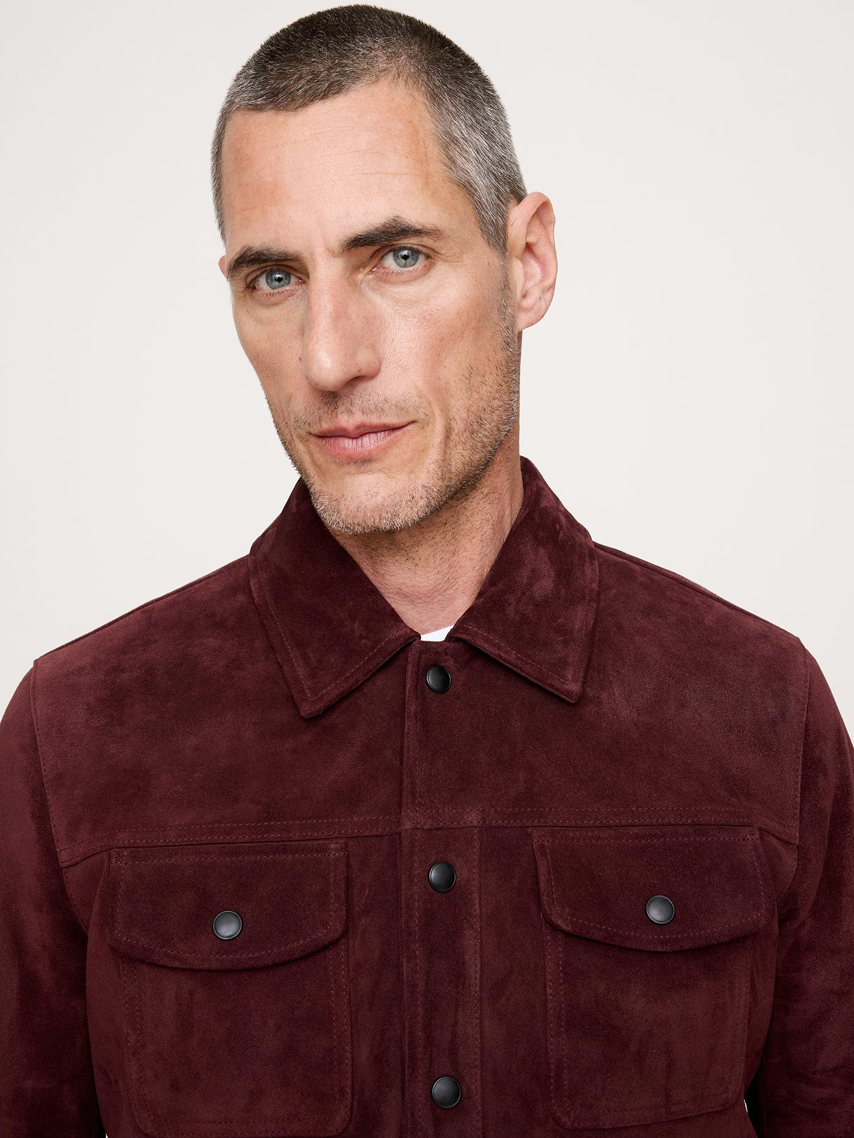 Oiled Suede Trucker Jacket - Classic Burgundy Red