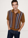 Bouclé Stripe Sweater Polo - Burnt Sienna Orange