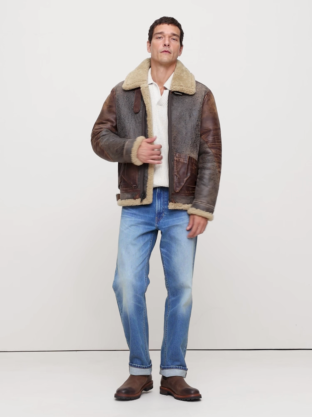 Shearling Flight Jacket - Brown