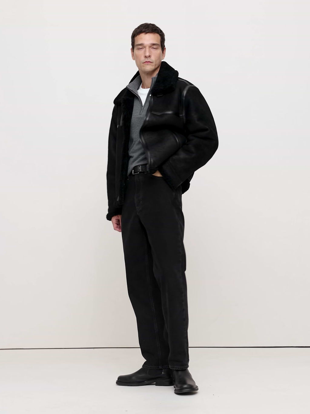 Shearling Aviator Jacket - Black