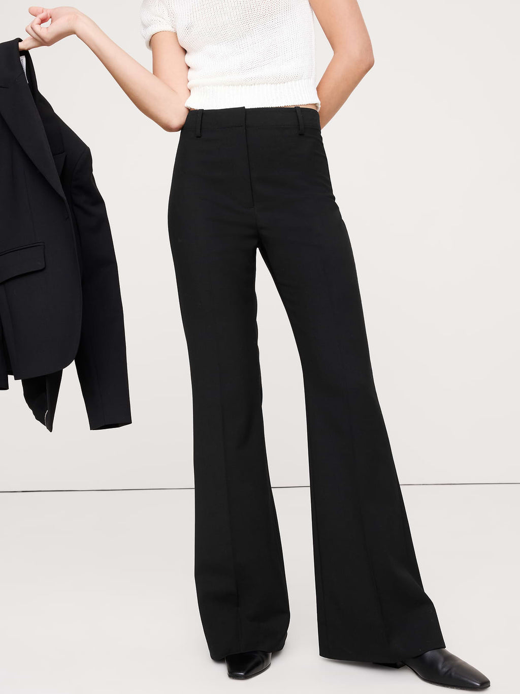 Ultra High-Rise Flare Italian Lightweight Wool Pant - Black