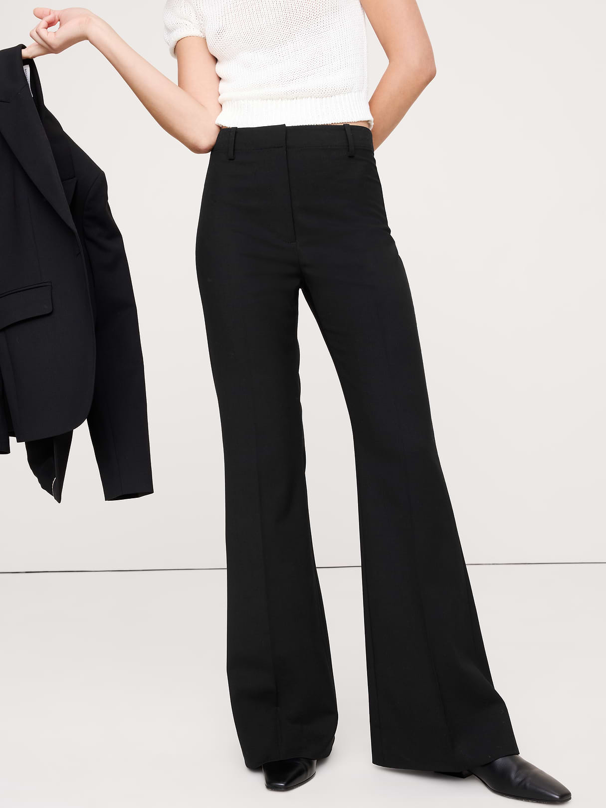 Ultra High-Rise Flare Italian Lightweight Wool Pant - Black