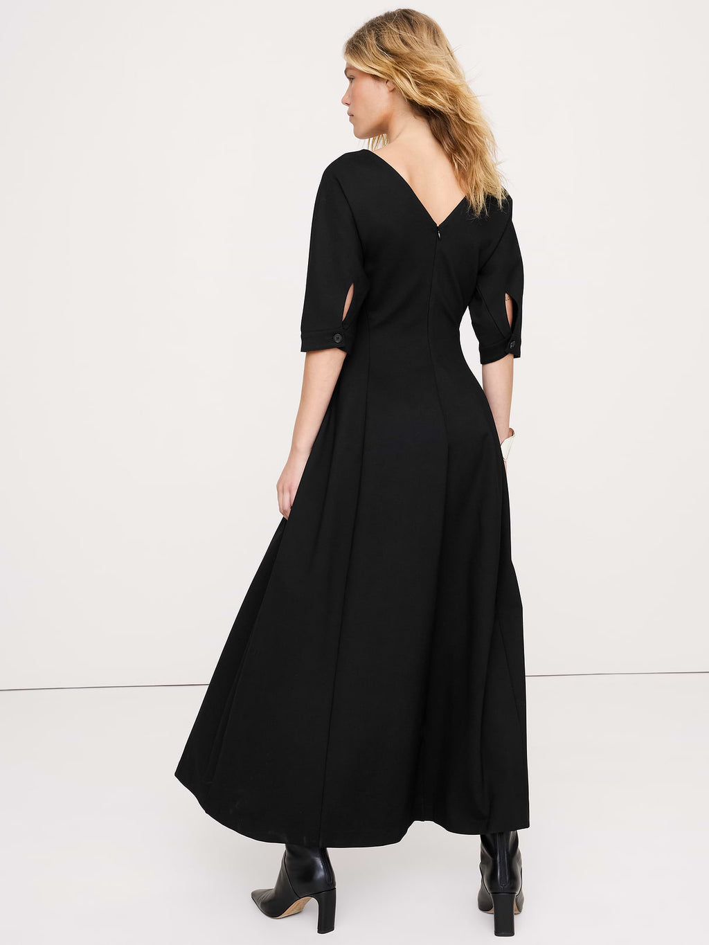 Ponte Puff-Sleeve Maxi Dress - Black