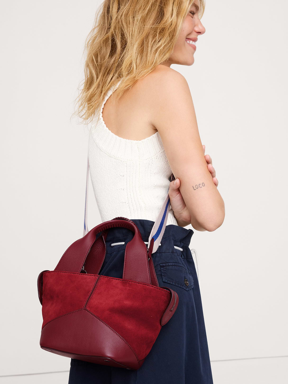 Mini Zip Tote - Dark Red Suede
