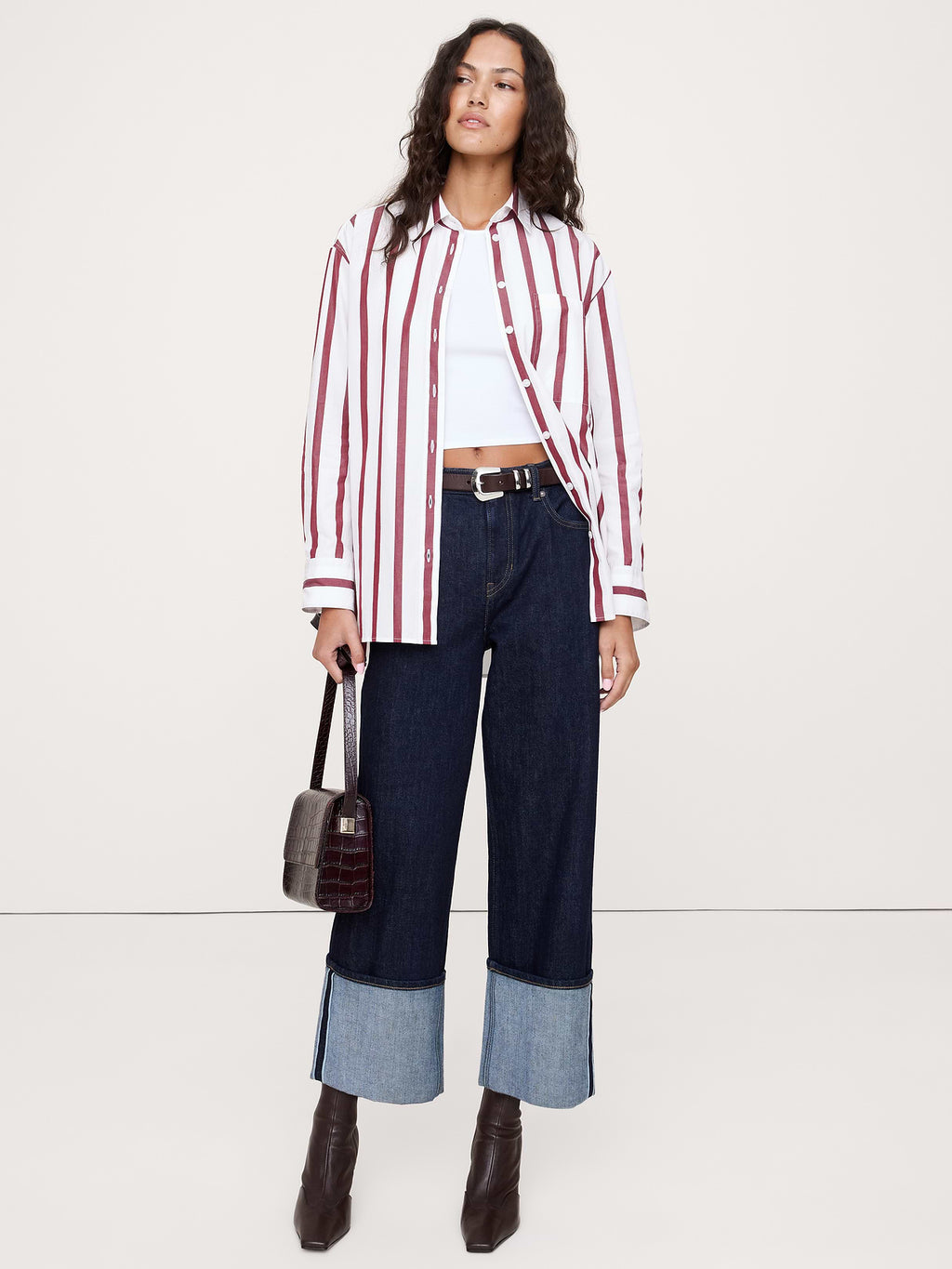 The Oversized Shirt in Cotton Poplin - Red Stripe