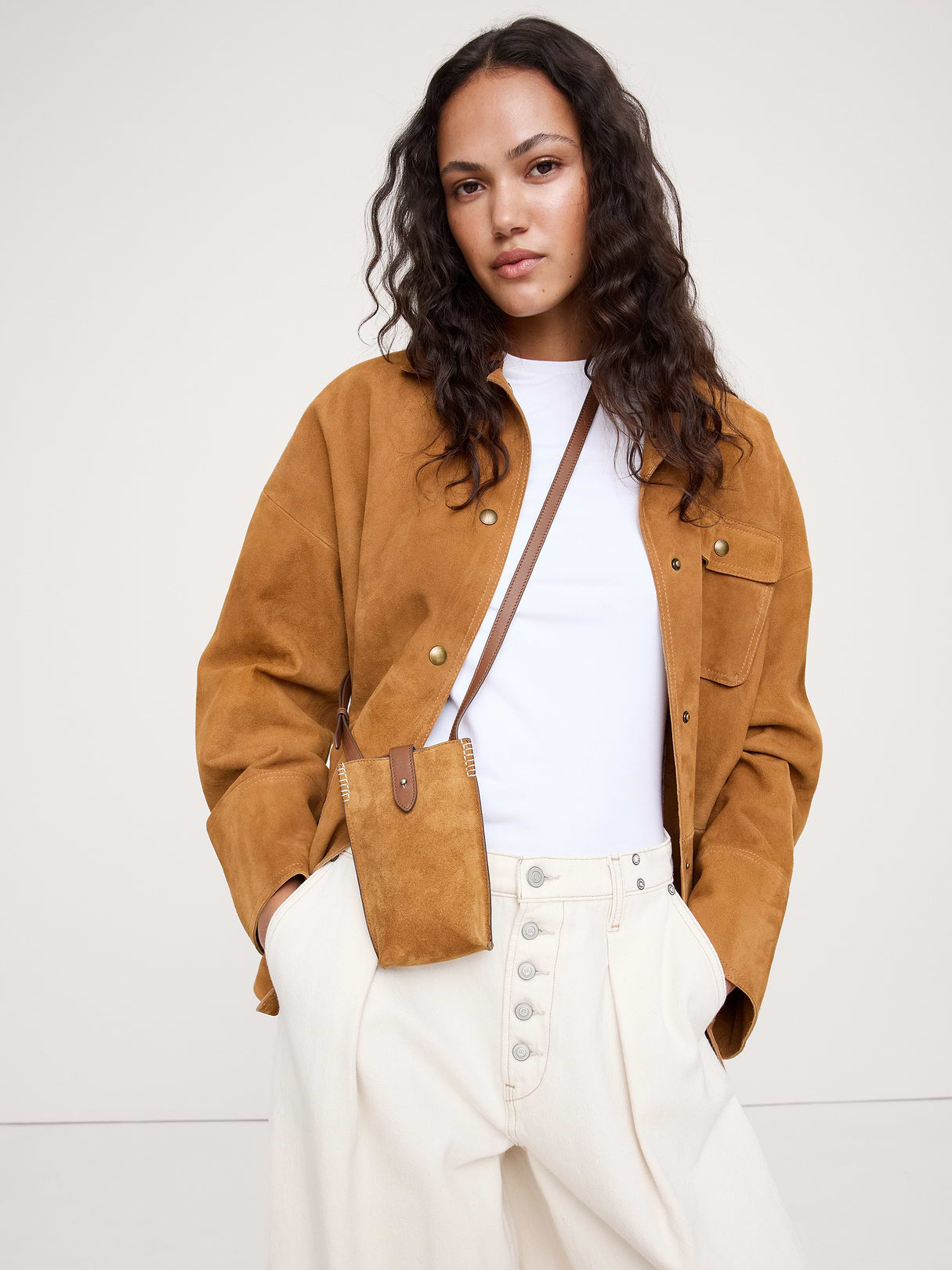 Crossbody Pouch - Saddle Brown Suede