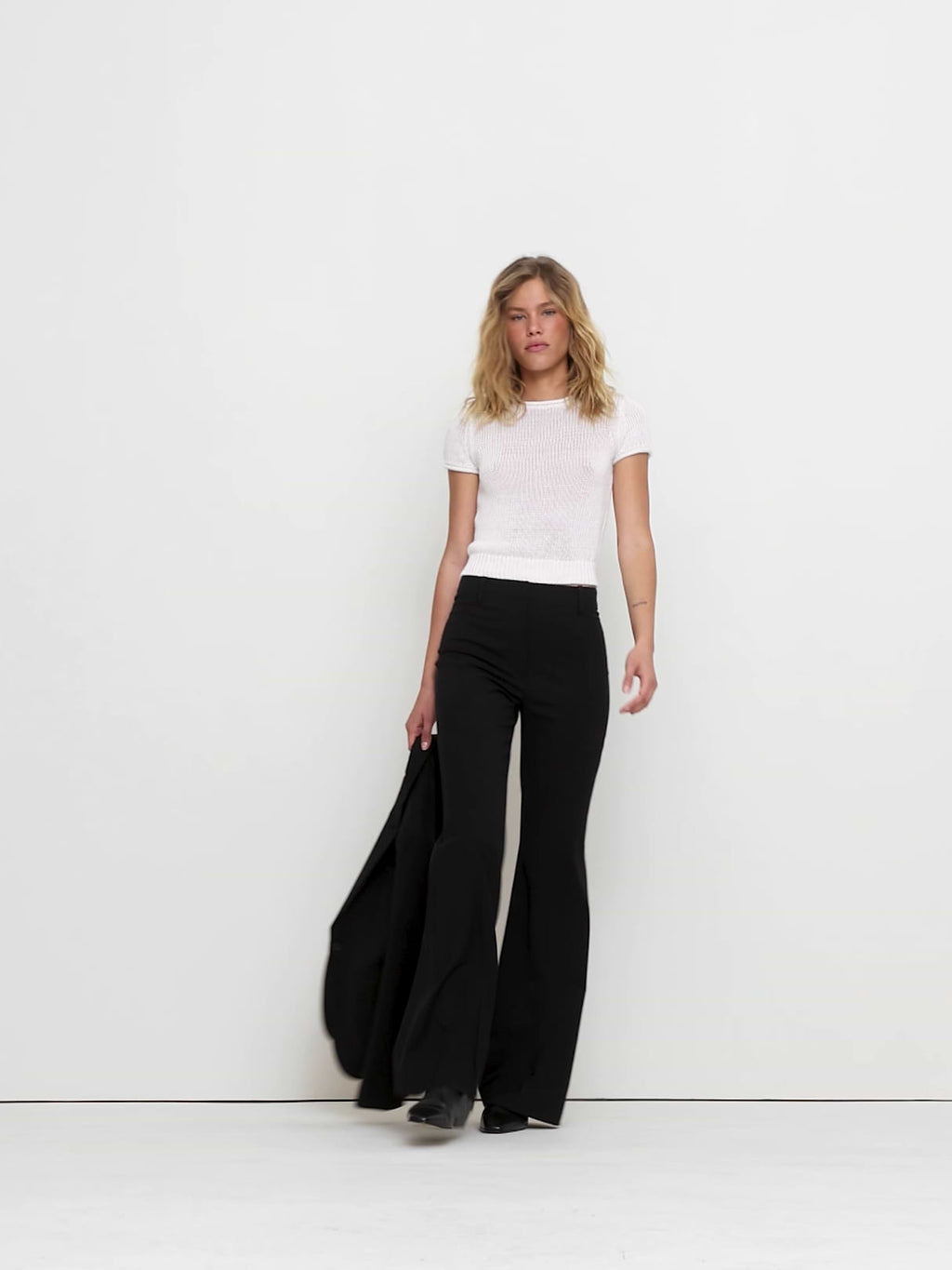 Ultra High-Rise Flare Italian Lightweight Wool Pant - Black