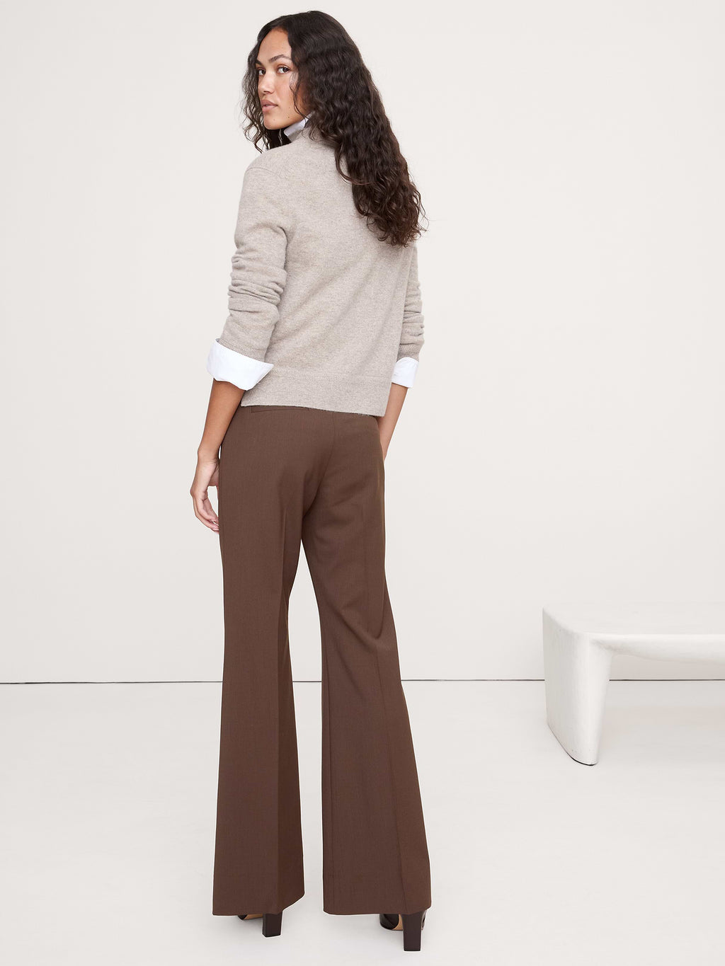 Ultra High-Rise Flare Italian Lightweight Wool Pant - Espresso Brown