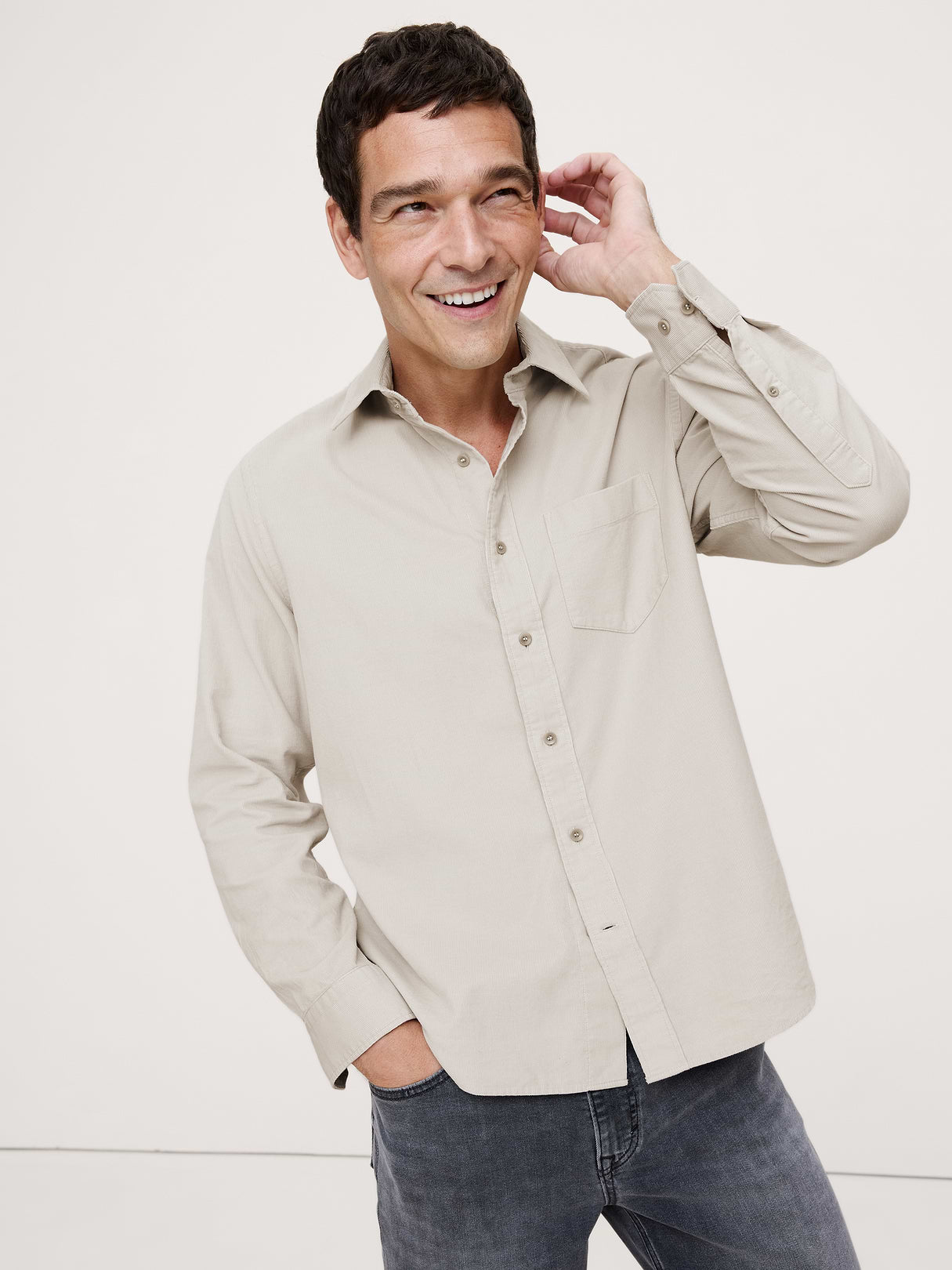 Standard-Fit Lightweight Corduroy Shirt - Cream White