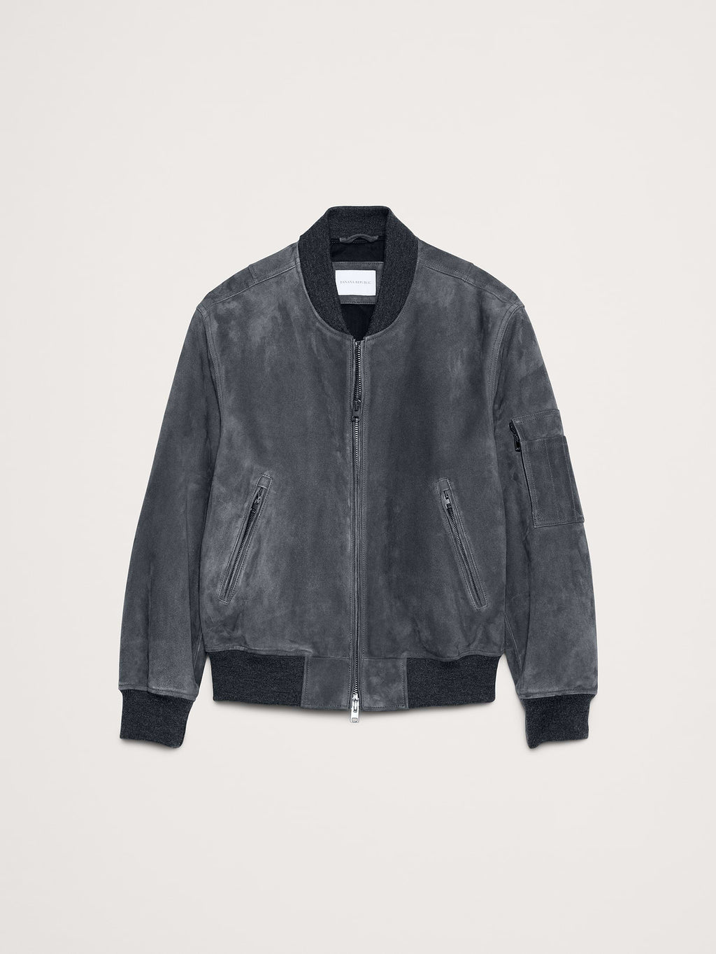 Suede Bomber Jacket with Quilted Lining - Dusk Gray
