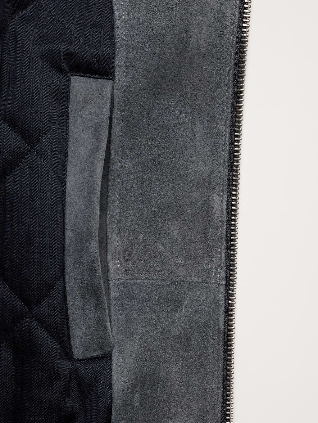 Suede Bomber Jacket with Quilted Lining - Dusk Gray