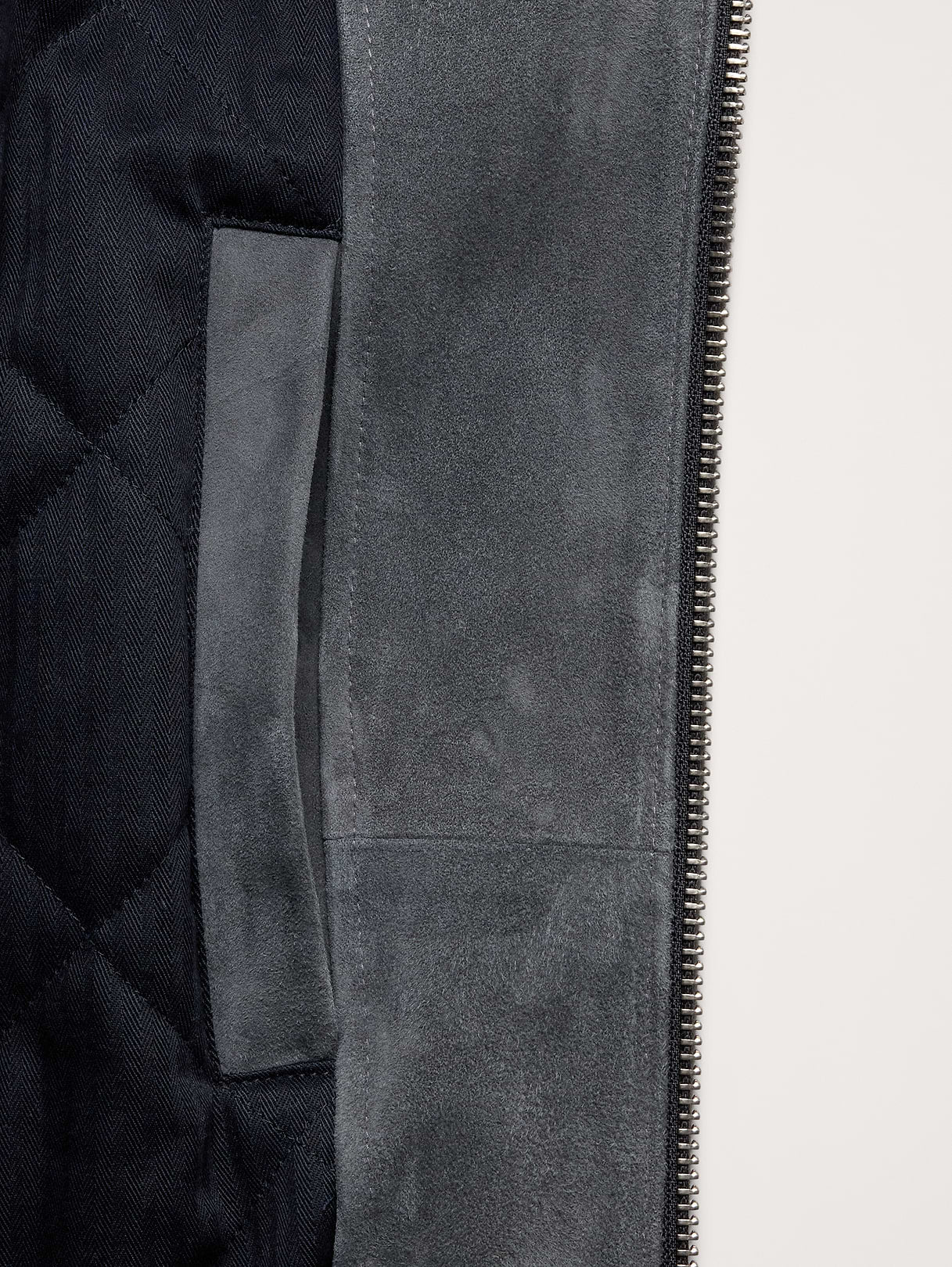 Suede Bomber Jacket with Quilted Lining - Dusk Gray