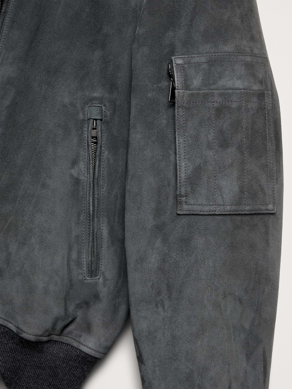 Suede Bomber Jacket with Quilted Lining - Dusk Gray