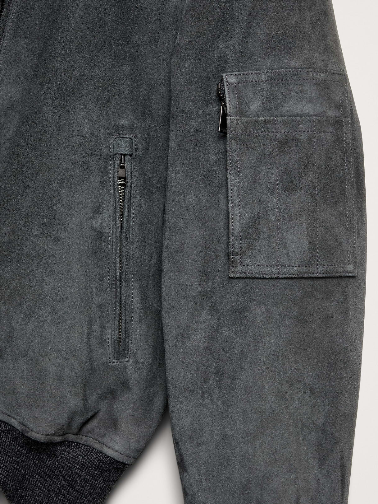 Suede Bomber Jacket with Quilted Lining - Dusk Gray
