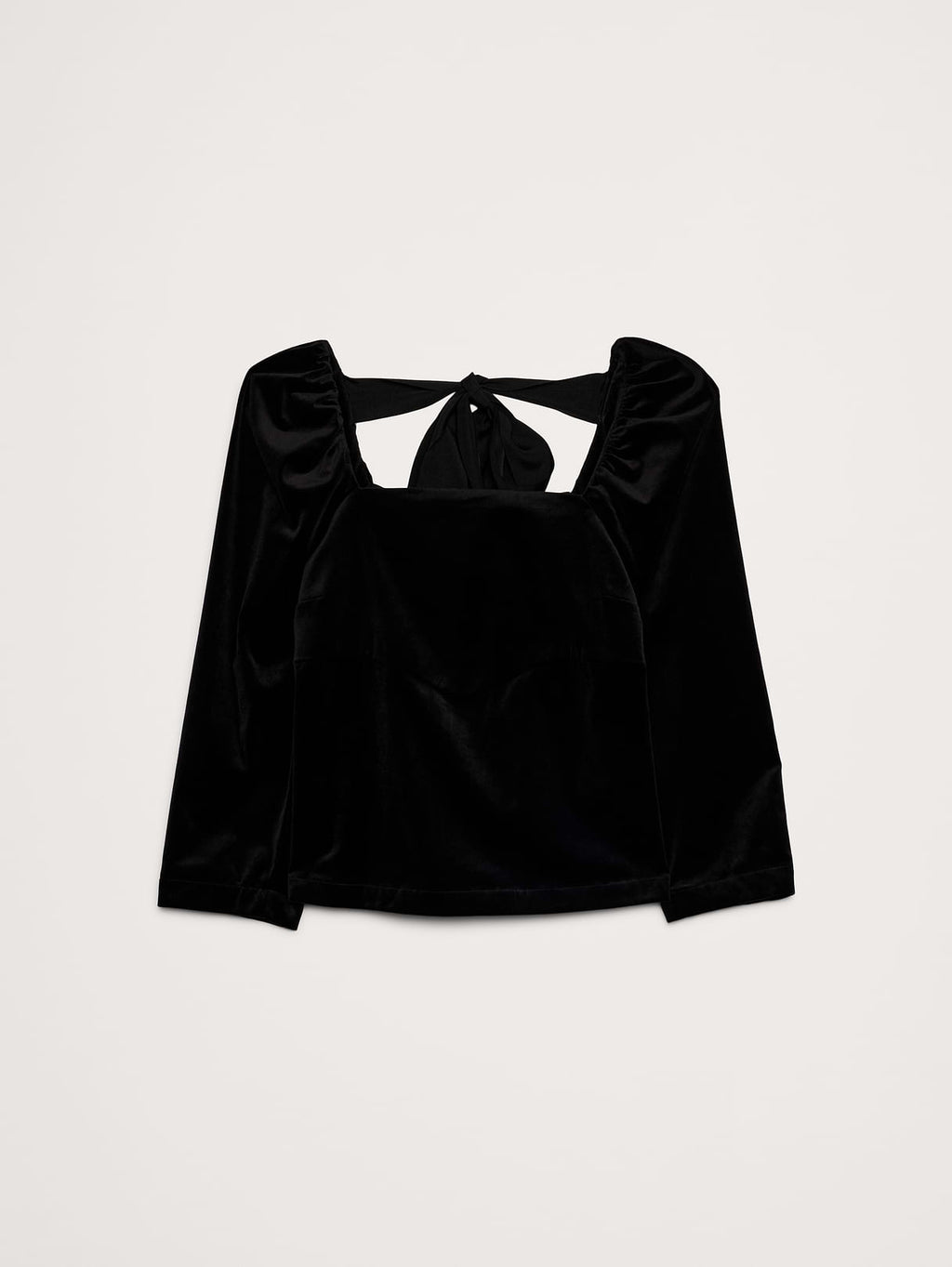 Cotton Velvet Puff-Sleeve Top - Black