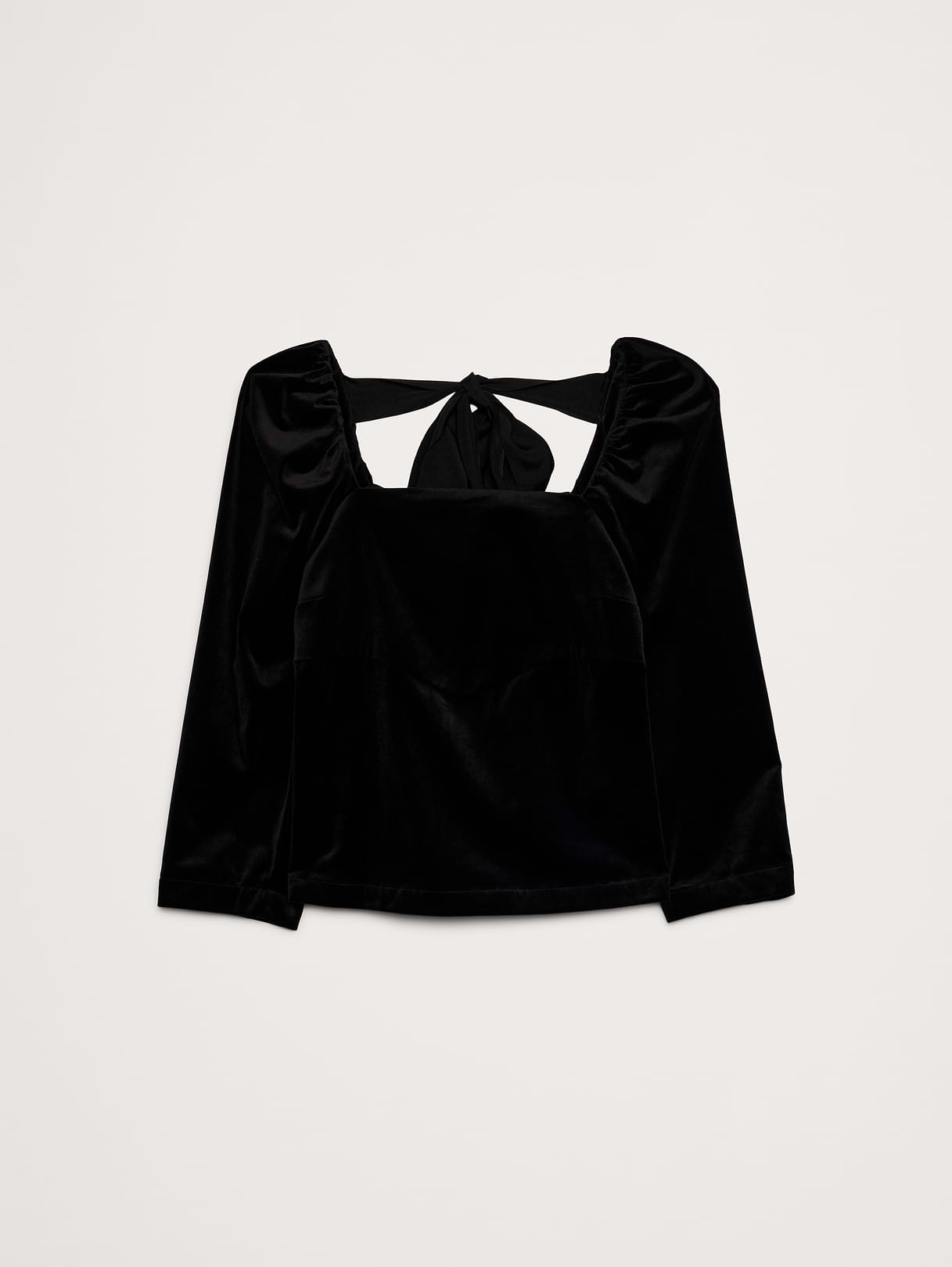 Cotton Velvet Puff-Sleeve Top - Black