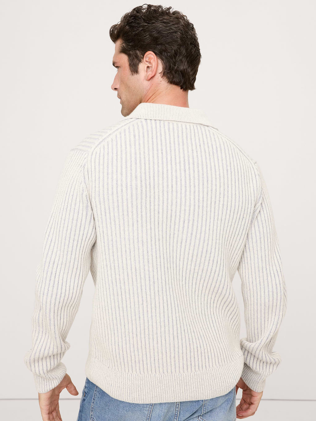 Merino-Cotton Ribbed Sweater Polo - Gray Marl