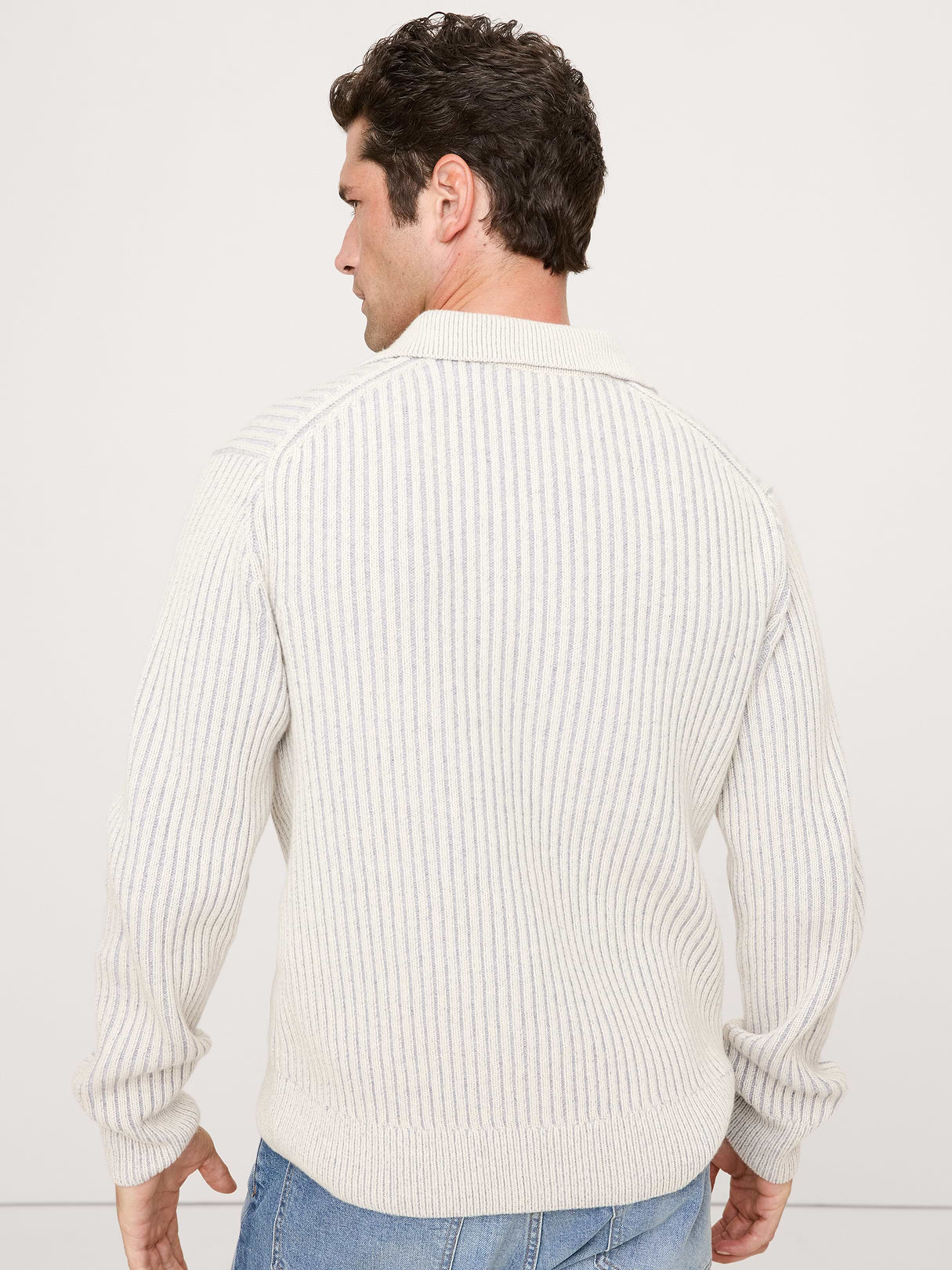 Merino-Cotton Ribbed Sweater Polo - Gray Marl