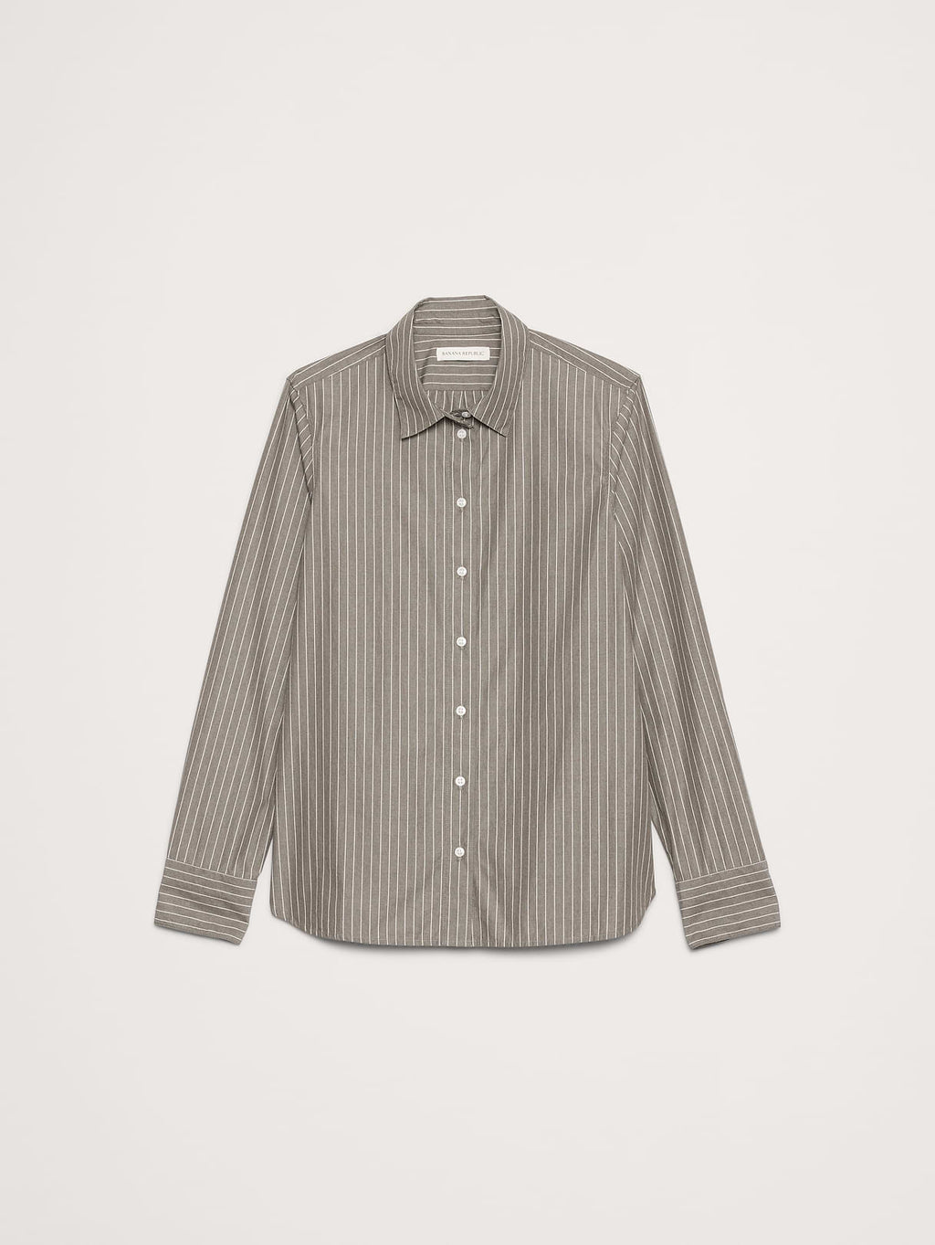 The Everyday Shirt in Cotton Poplin - Olive Green Stripe