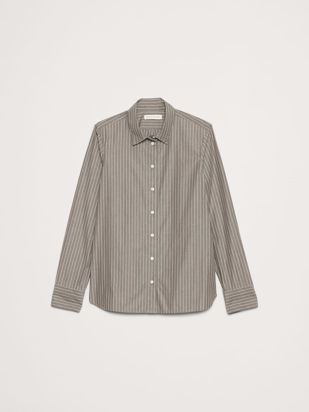 The Everyday Shirt in Cotton Poplin - Olive Green Stripe