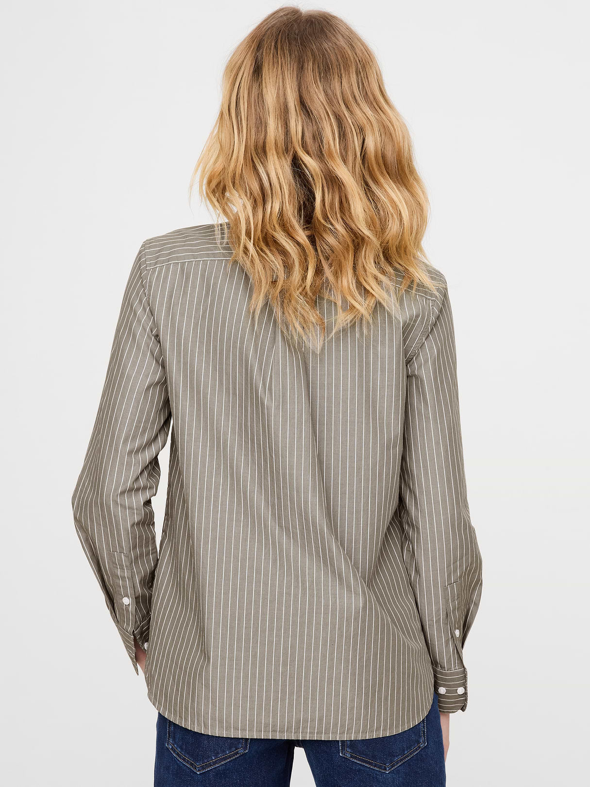 The Everyday Shirt in Cotton Poplin - Olive Green Stripe