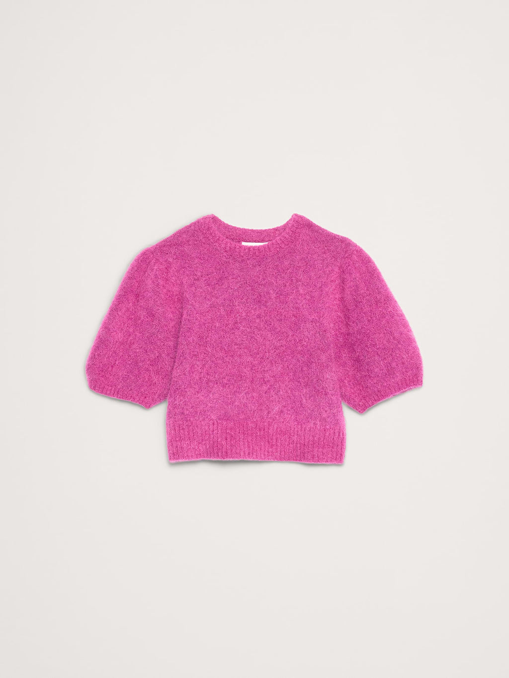 Fuzzy Alpaca-Blend Puff-Sleeve Sweater - Camu Berry Red