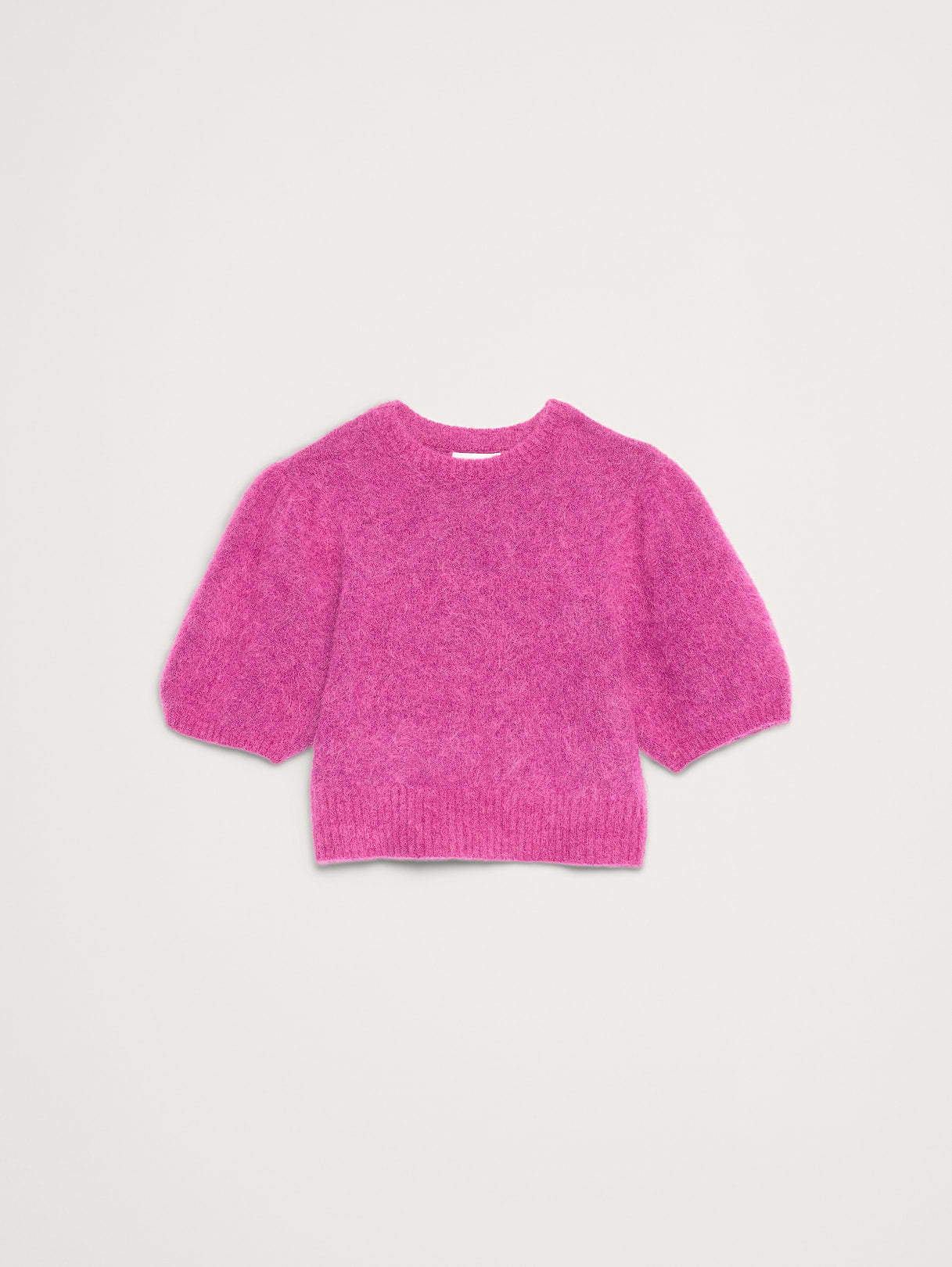 Fuzzy Alpaca-Blend Puff-Sleeve Sweater - Camu Berry Red